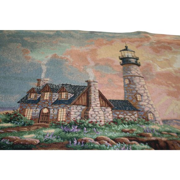 Lighting the Course Tapestry Wall Hanging J Gibson Lighthouse Coastal 56x38 USA - Picture 1 of 5
